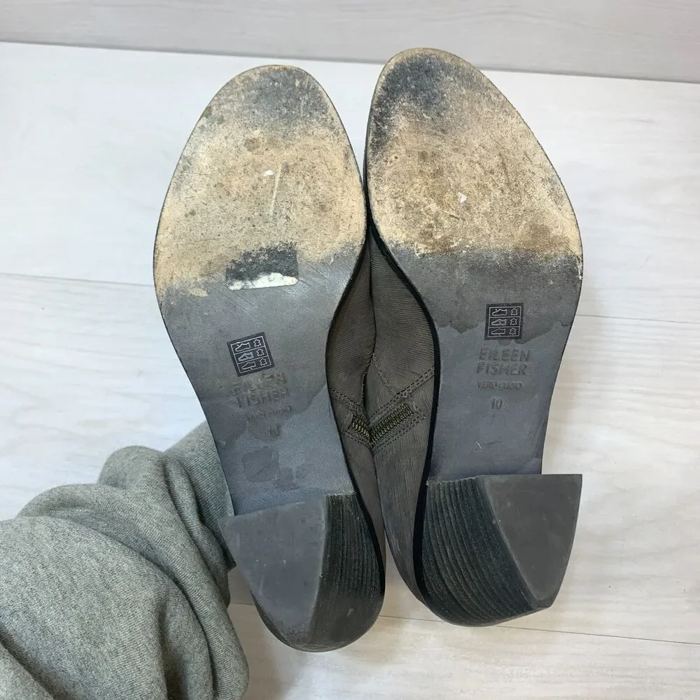 Eileen Fisher Murphy Ankle Boots Women's Size 10 Brown Suede Side Zip Block Heel - Picture 8 of 11